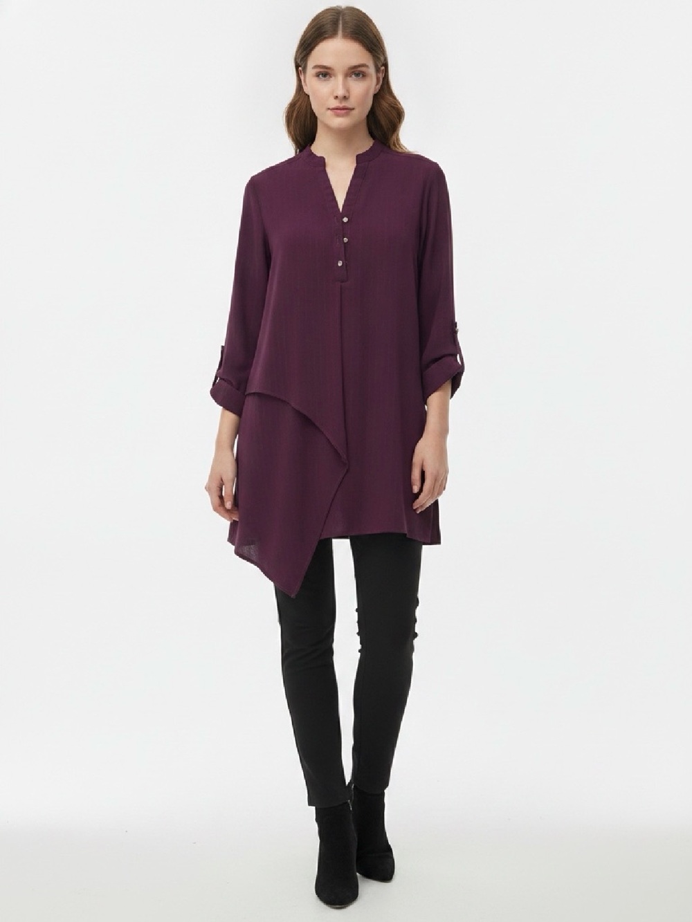 Collection B Asymmetric Tunic Blouse - Plum
